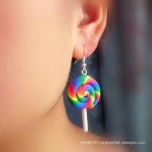 E1045 Fashion Sweet Candy Earrings Women Girl Lovely Rainbow Swirl Lollipop Drop Earrings